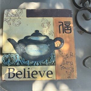 Decorative Believe Wall Art with Teapot Design